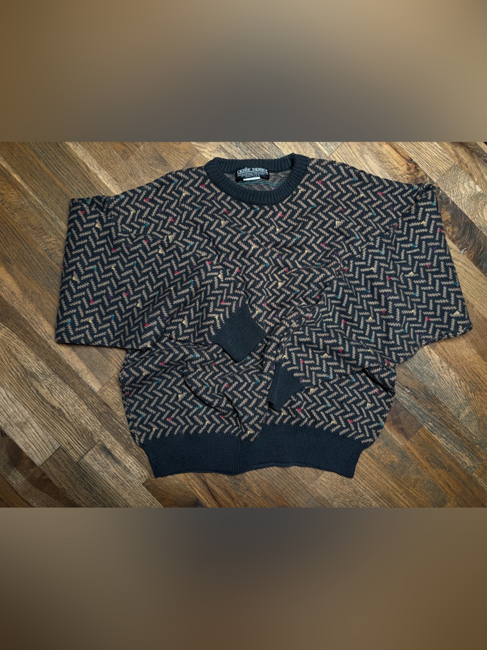 Vintage Men's Brown Patterned Crewneck Sweater